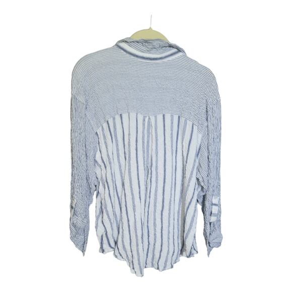 Jane & Delancy Womens Crinkle Fabric Stripe Button Front Long Sleeve Top Size 1X - Picture 2 of 6